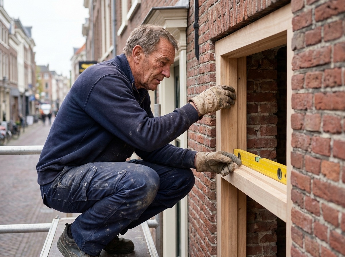 Vakman plaatst kozijn